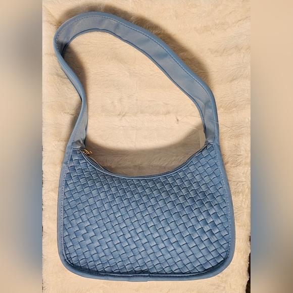 Anthropologie Woven Neoprene Shoulder Bag BLUE  7"H, 11"W, 4.5"D - Picture 5 of 15